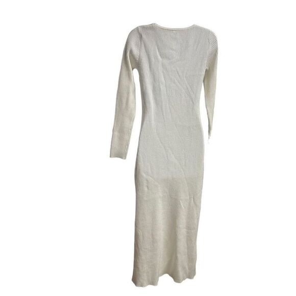 Women’s Ribbed Knit Sweater Dress Bodycon Maxi Square Neckline White Slit NWOT - Picture 2 of 9
